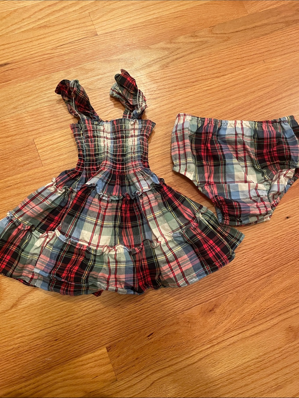 Plaid Ruffle Sundress with Matching Bloomers - Red, Blue, Green